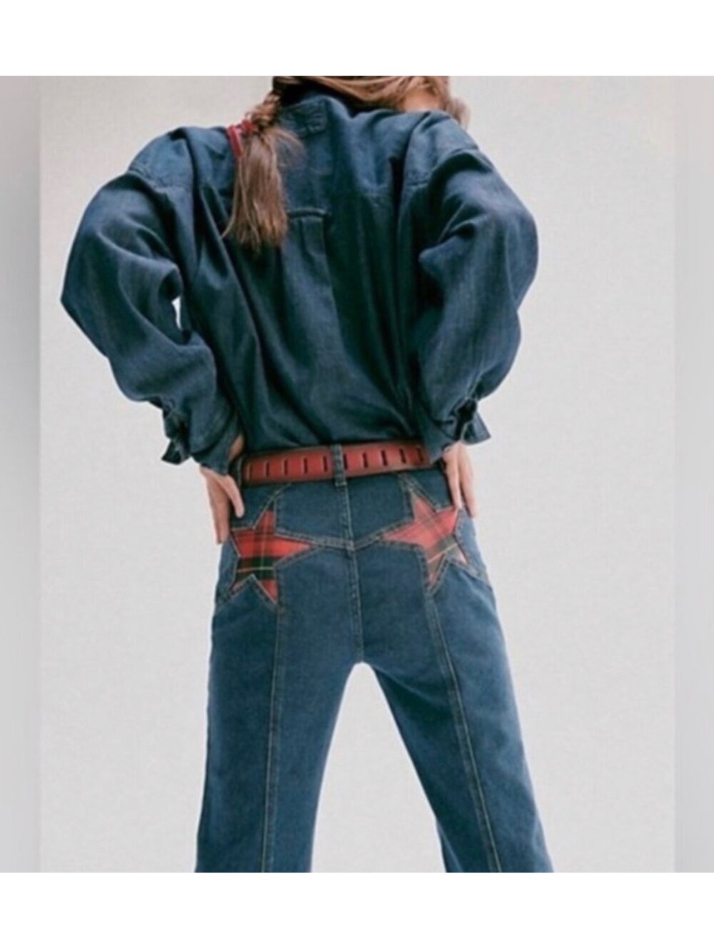 WE THE FREE Free People Flare holiday jeans in Tartan Plaid